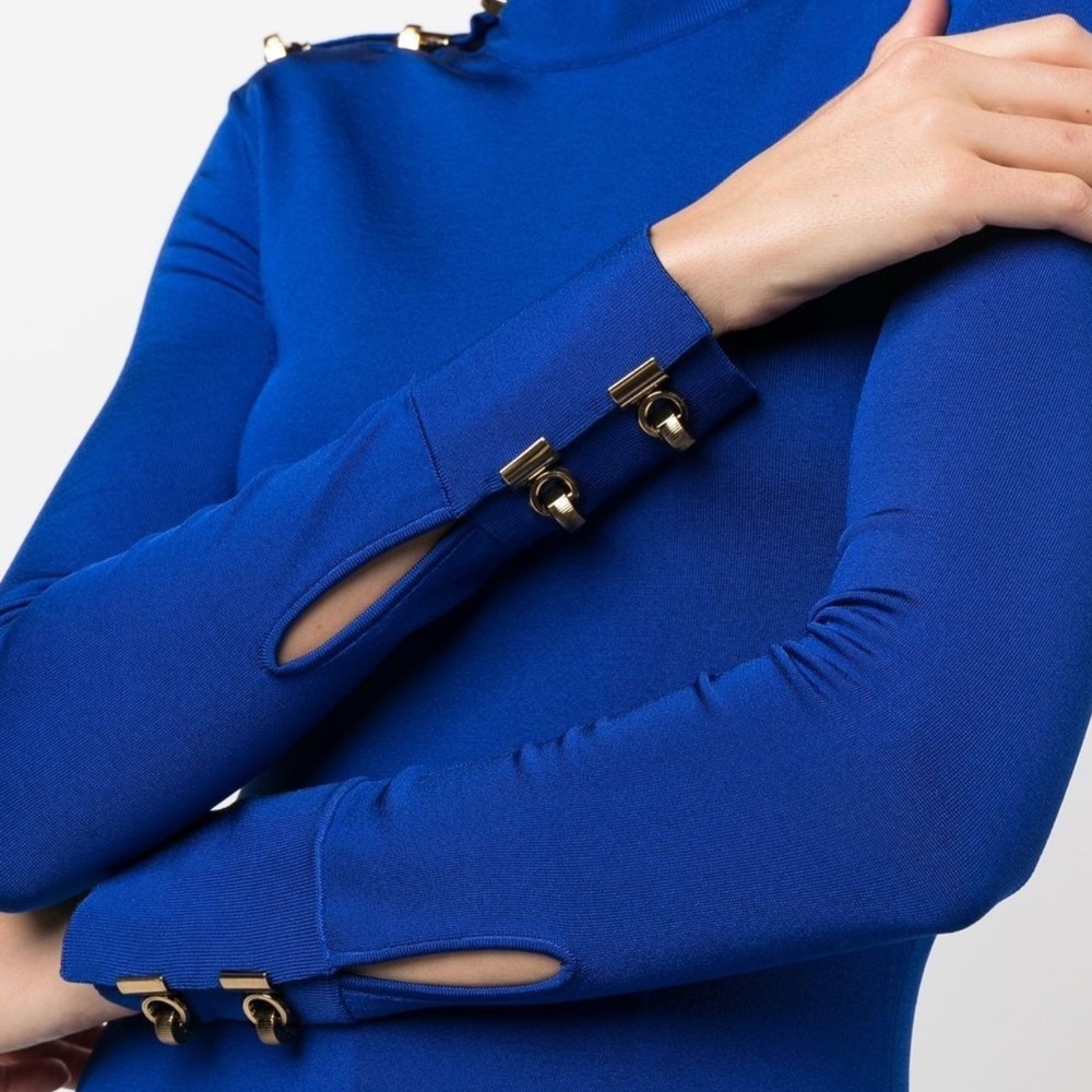 Royal Blue Long Sleeve Top with Gold Accents